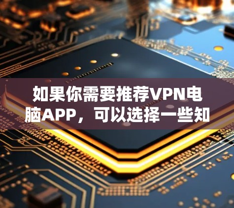 如果你需要推荐VPN电脑APP，可以选择一些知名且可靠的VPN服务提供商的应用程序。以下是一些常用的VPN服务及其简要说明